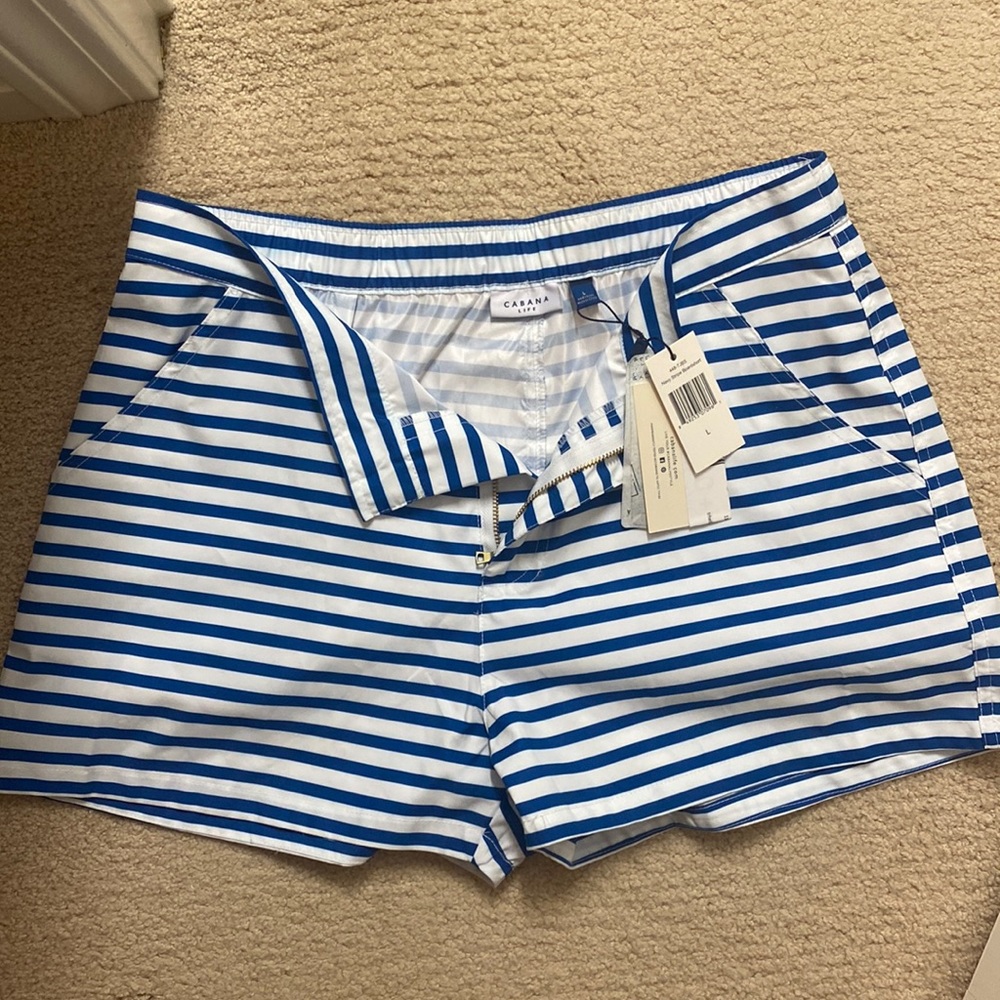 NWT Cabana Life Womens Navy Stripe Boardshorts, Large